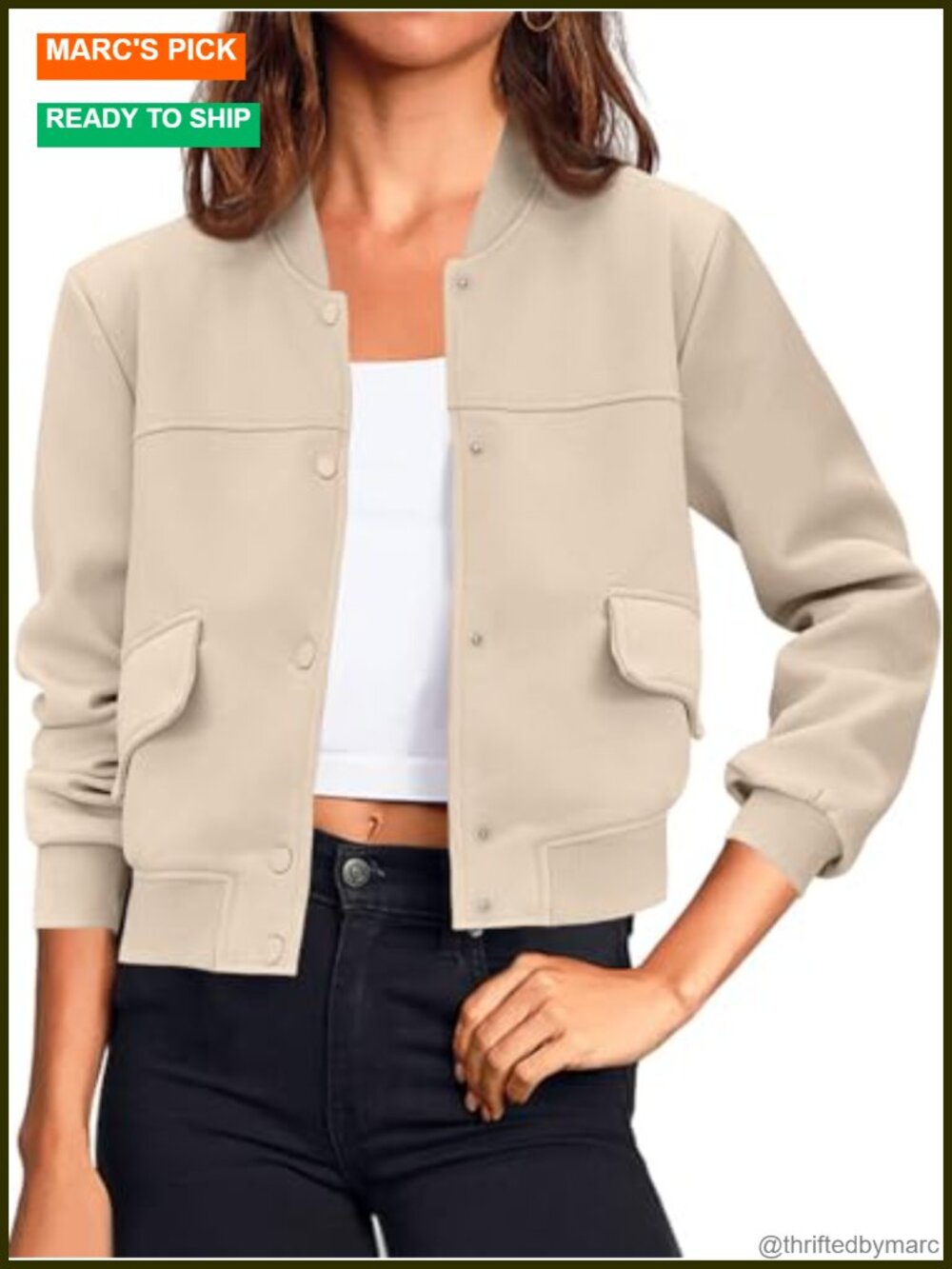 Cropped Bomber Jacket Button Down Long Sleeve Casual Women Outerwear Khaki